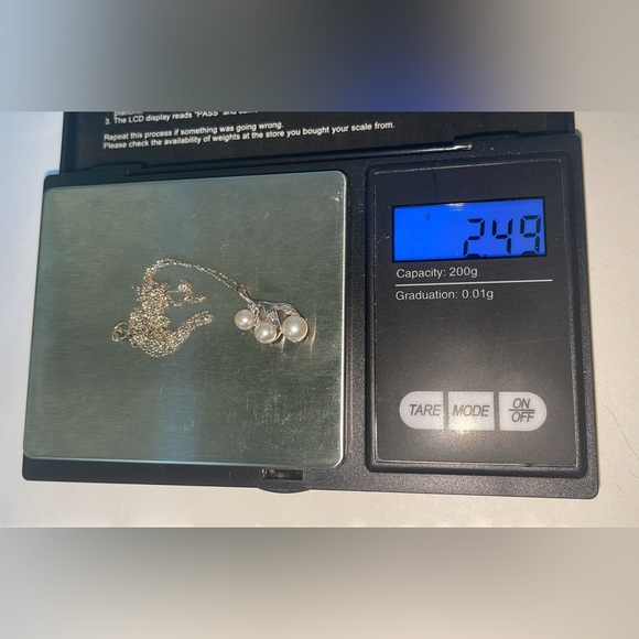 Solid 14K White Gold Antique Pearl Trio Natural Diamond Pendant Vintage Necklace - Picture 7 of 13